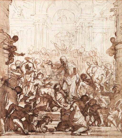 Ferraù Fenzoni - The Pool of Bethesda (recto); A subsidiary study of the lower right group and of the figure of Christ (verso)