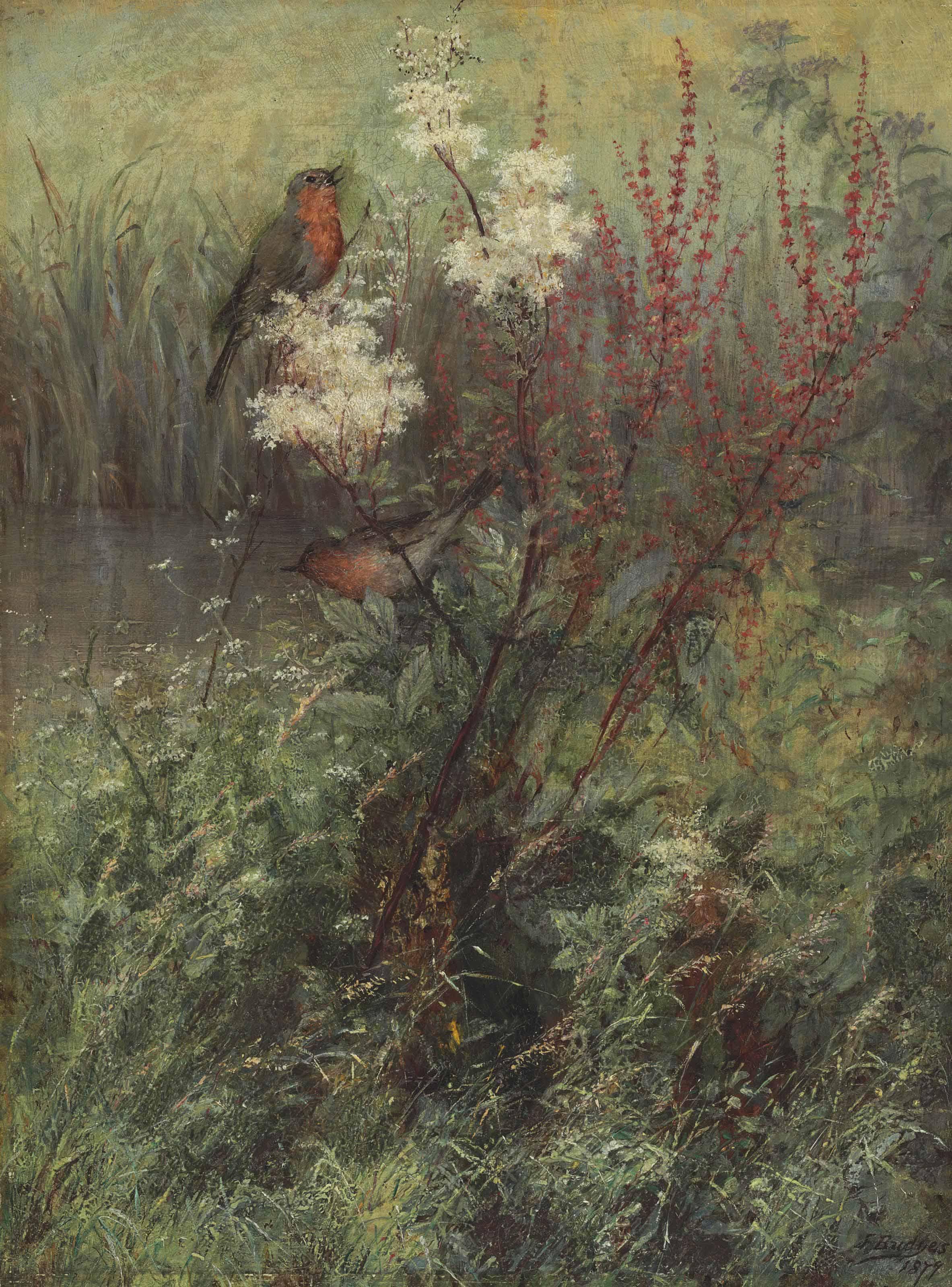 Fidelia Bridges - Songbirds in a Woodland Marsh
