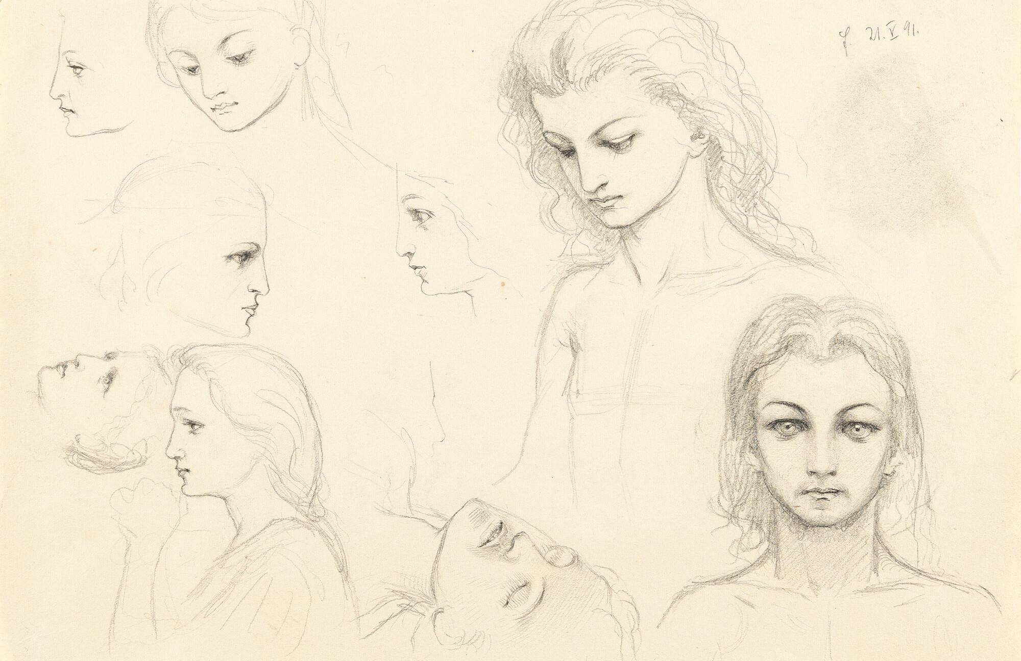 Fidus - Studienblatt mit Frauenköpfen