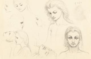 Fidus - Studienblatt mit Frauenköpfen