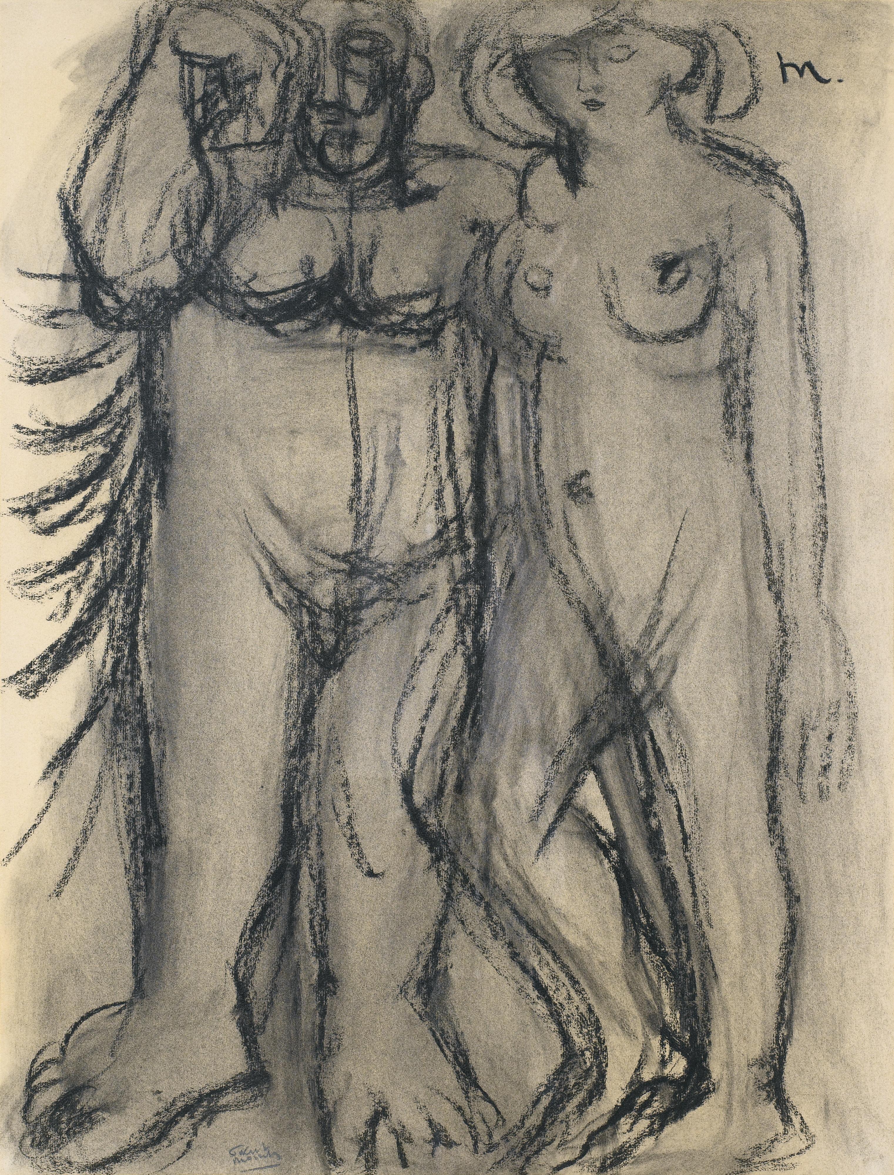 Fikret Moualla Saygi - Adam & Evefikret Moualla Saygi ; Adam & Eve ; Signed Lower Left ; Pastel On Paper