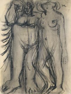 Fikret Moualla Saygi - Adam & Evefikret Moualla Saygi ; Adam & Eve ; Signed Lower Left ; Pastel On Paper