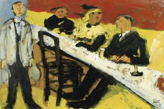 Fikret Moualla - Au Caféfikret Moualla ; At The Café ; Signed And Dated Lower Right \'55 ; Oil On Cardboard