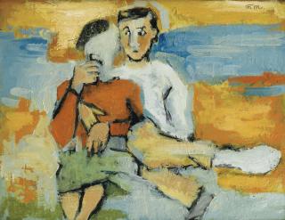 Fikret Moualla - Les Amoureuxfikret Moualla ; The Lovers ; Monogrammed Upper Right ; On The Reverse, Study Of A Window ; Oil On Panel