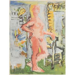 Fikret Moualla - Nu Dans L\'Atelierfikret Moualla ; Nude In The Studio ; Signed And Dated Lower Right ; Gouache On Paper