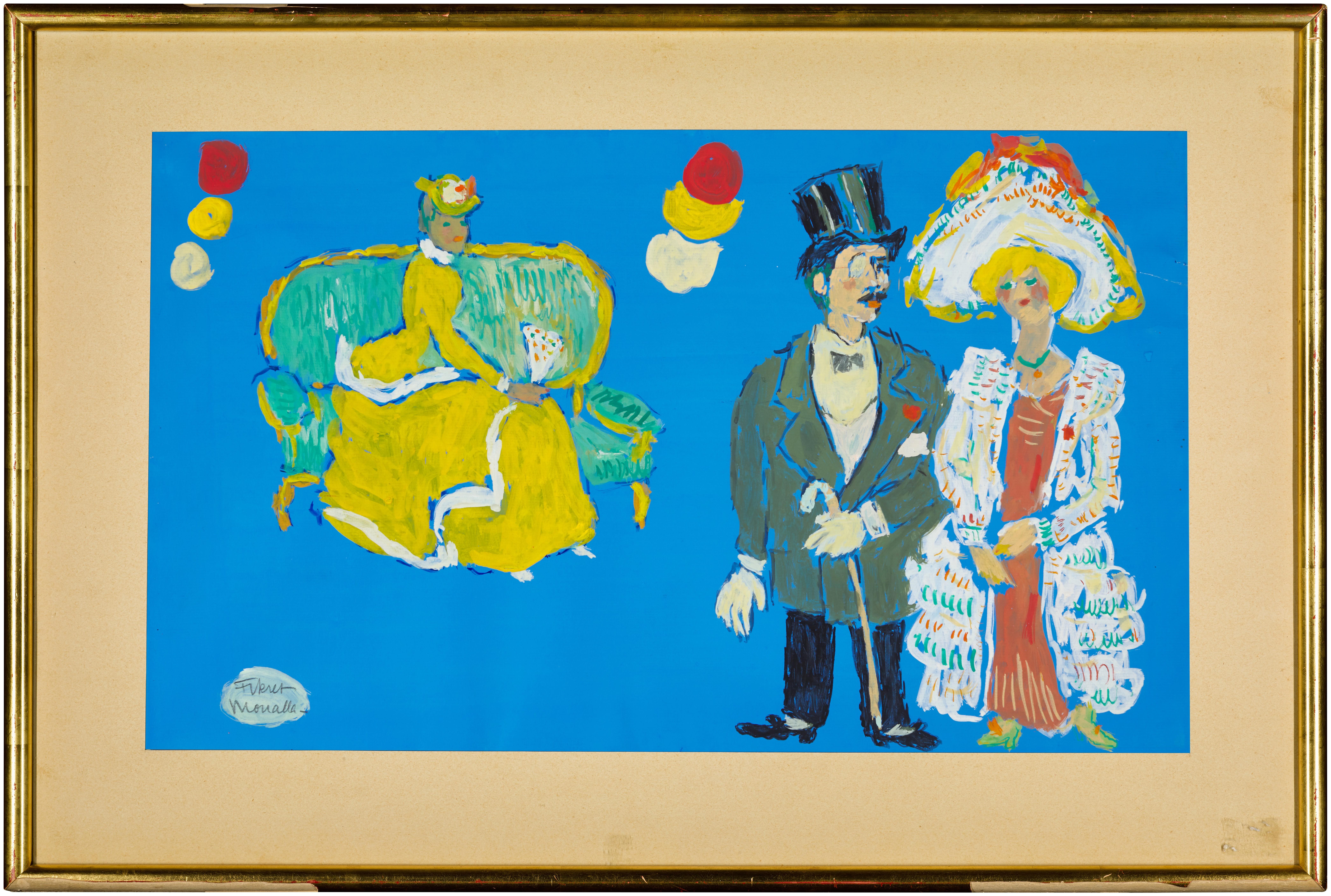 Fikret Moualla - Personnages sur fond bleu