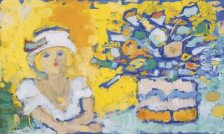 Fikret Saygi Moualla - Femme au bouquet de fleurs