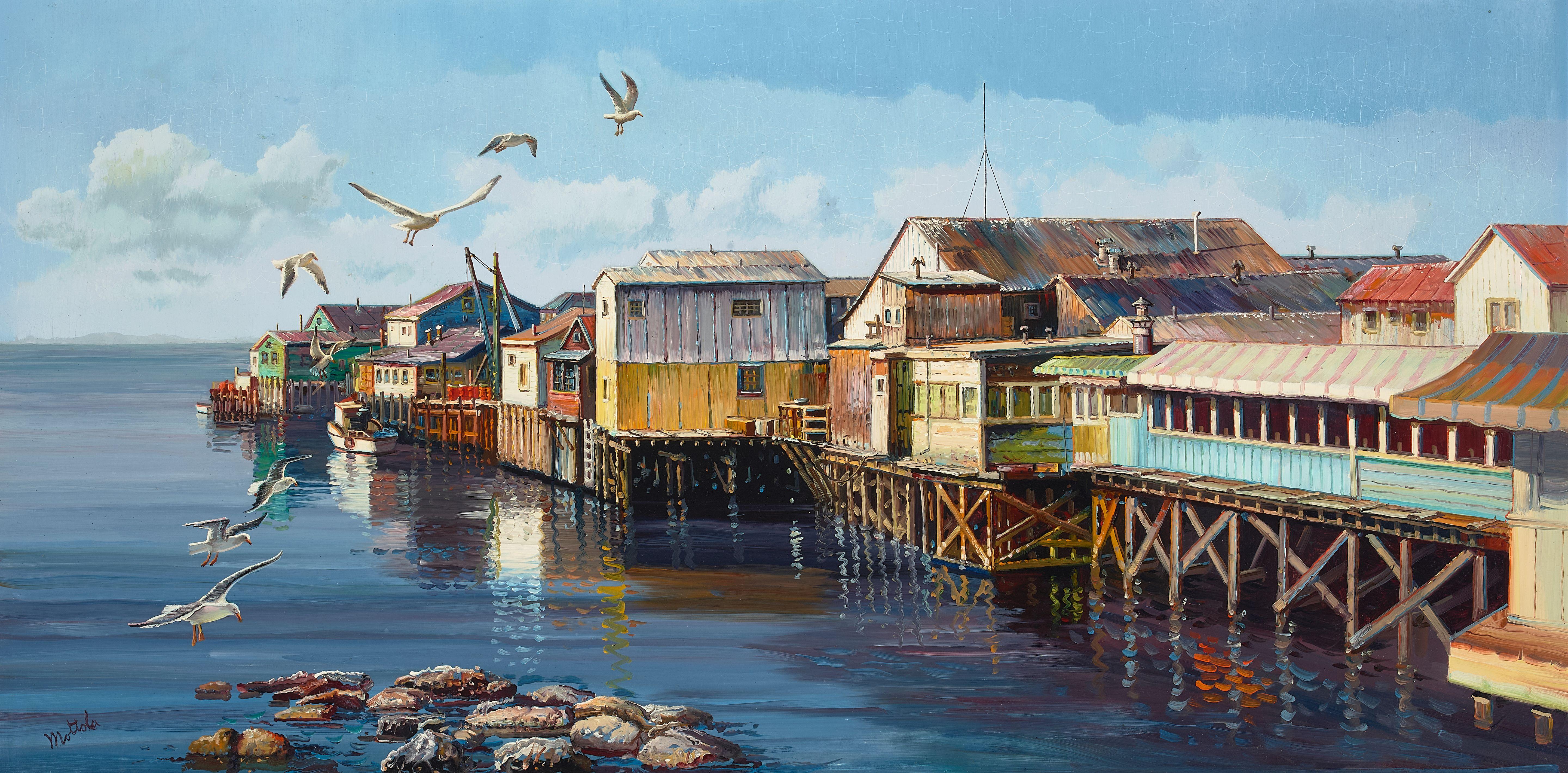 Filastro Mottola - Fisherman\'s Wharf, Monterey, California 24 x 48 in. framed 31 x 55 in.