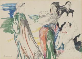 Filipp Malyavin - Sketch Of Figures In A Landscape