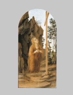 Filippino Lippi - The Penitent Mary Magdalen adoring the True Cross in a rocky landscape