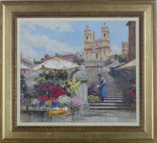 Filippo Anivitti - A Flower Seller On The Spanish Steps, Rome