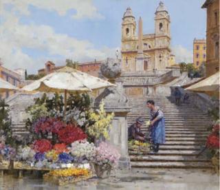 Filippo Anivitti - A Flower Seller On The Spanish Steps