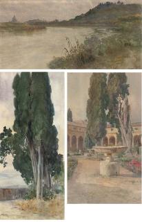 Filippo Anivitti - Il Tevere Fuori Roma; Cipressi; Un Cortile Romano