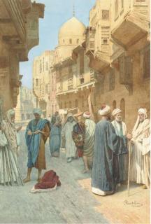 Filippo Bartolini - Figures conversing on a street in Cairo