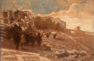 Filippo Carcano - Paesaggio montano con figure