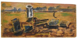 Filippo De Pisis - Natura Morta Su Spiaggia Con Pipa