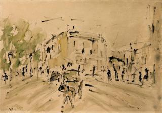 Filippo de Pisis - Paesaggio con carrozza e cavallo