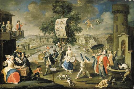 Filippo Falciatore - Elegant Company At A Fair With A Fortune Teller, A Trapeze Artist, A Tumbler And Musicians