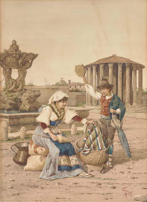 Filippo Indoni - A young peasant couple outside the Temple of Vesta, Rome