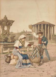 Filippo Indoni - A young peasant couple outside the Temple of Vesta, Rome