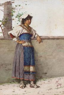 Filippo Indoni - Study of a gypsy girl leaning against a wall; and Study of a gypsy girl carrying wood