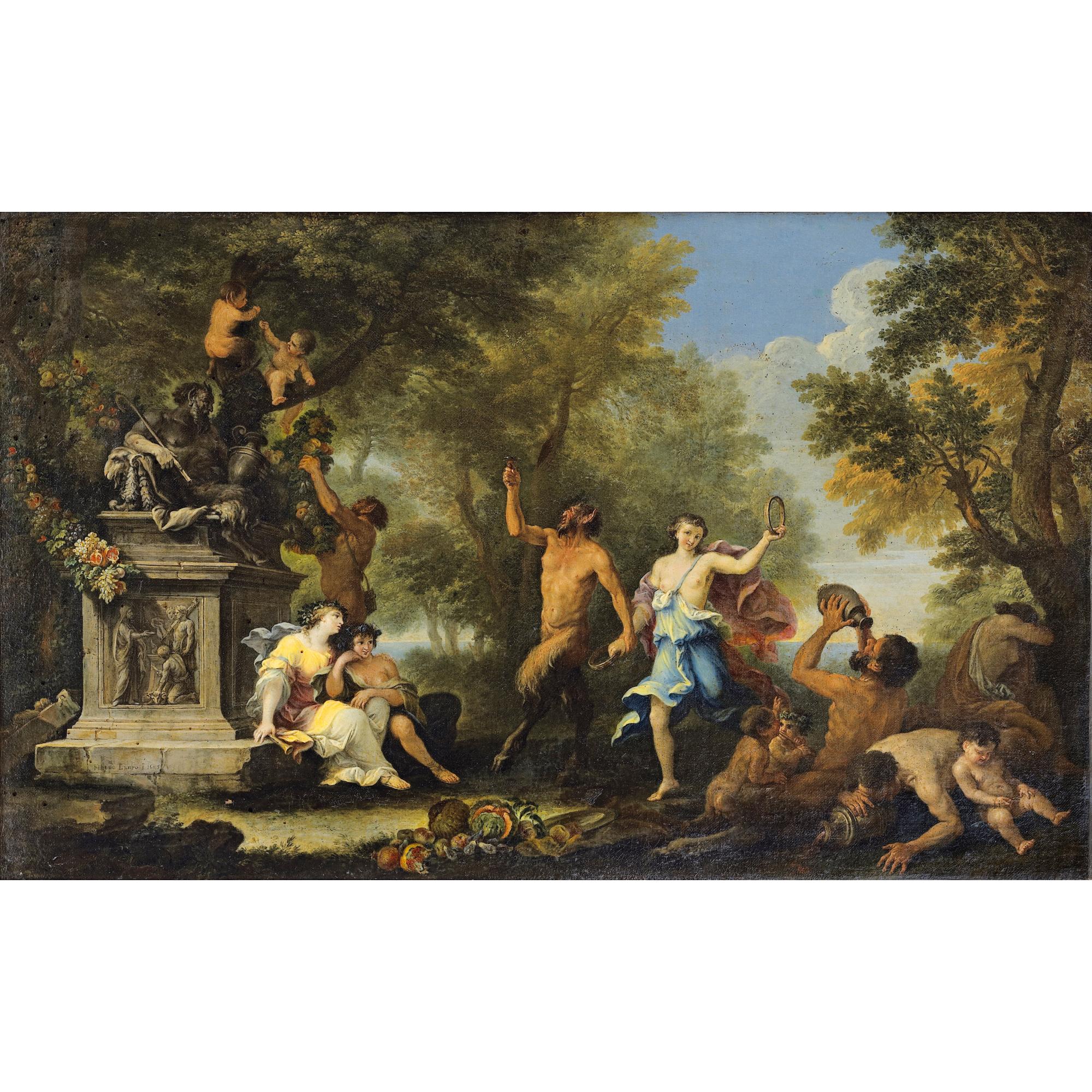 Filippo Lauri - Bacchanale Avec Offrande À La Statue Du Dieu Pan