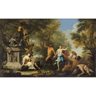 Filippo Lauri - Bacchanale Avec Offrande À La Statue Du Dieu Pan