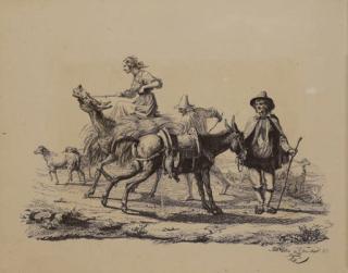 Filippo Palizzi - Un berger et une bergère avec deux ânes et un troupeau de moutons