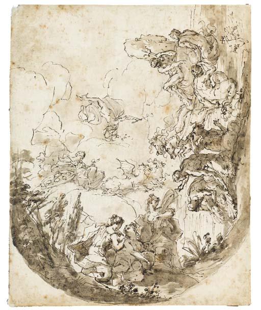 Filippo Pedrini - Etude de Plafond Avec Neptune Sur Son Char Entouré de Tritons Et de Nymphes