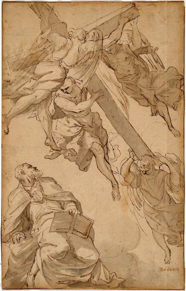 Filippo Pedrini - Petrus erscheint das Kreuz Christi. Nach einem Gemälde von Jacobo Robusti detto TINTORETTO. Verso: Studie zum Tod einer Märtyrerin.