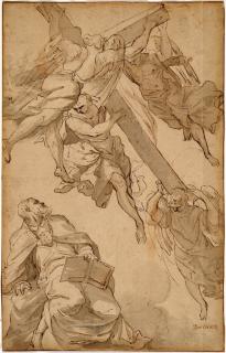 Filippo Pedrini - Petrus erscheint das Kreuz Christi. Nach einem Gemälde von Jacobo Robusti detto TINTORETTO. Verso: Studie zum Tod einer Märtyrerin.