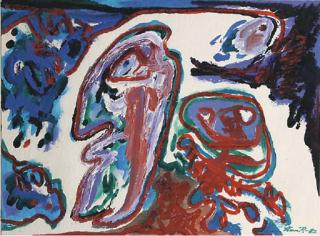 Finn Pedersen - Composition with a face and a bird