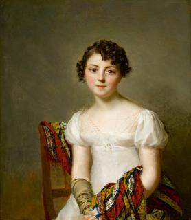 Firmin Massot - Portrait Of Andrienne-Constance Bourdillon (1792–1836), Half-Length, In A White Dress