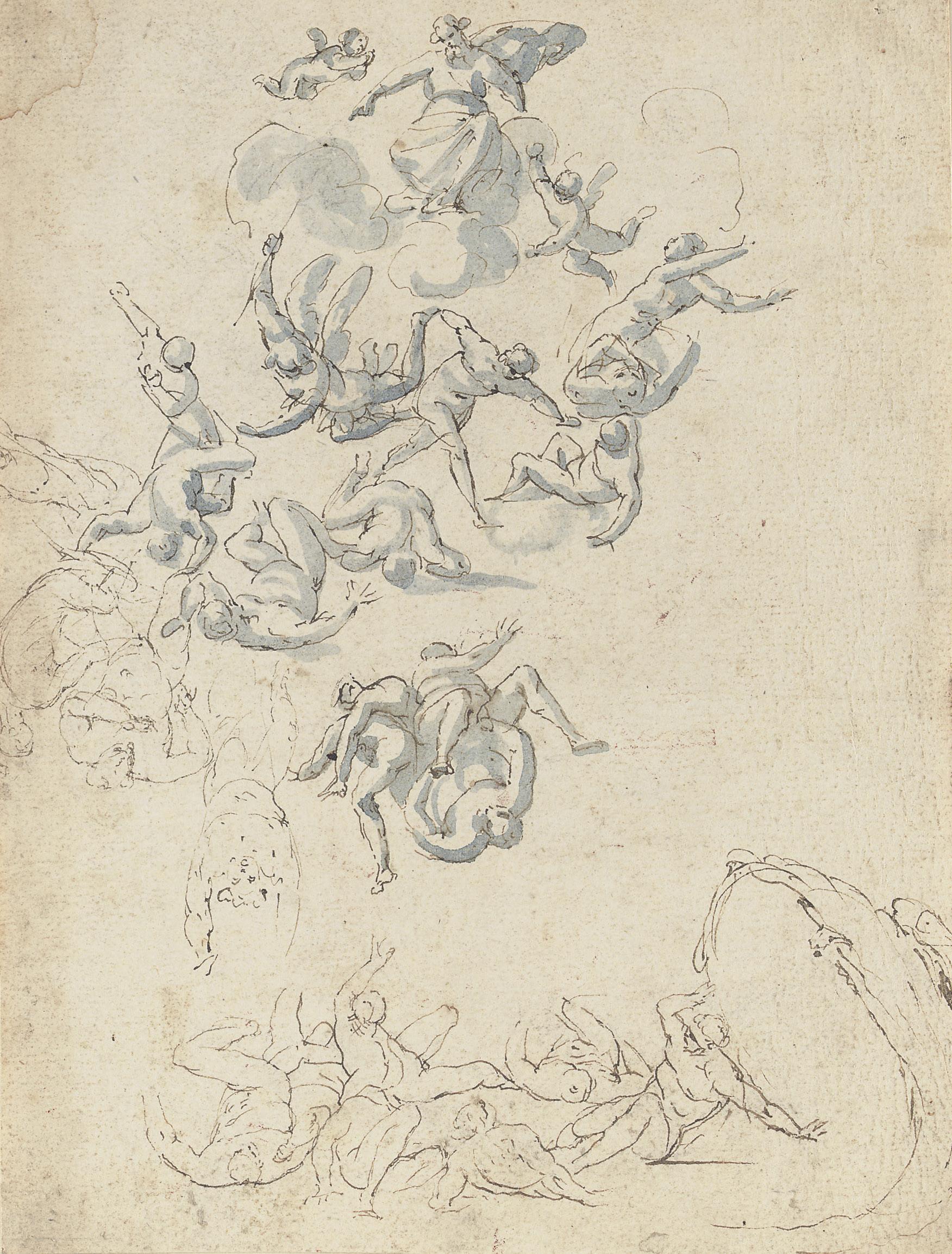 Flaminio Allegrini - The Fall of the Rebel Angels (recto), The Martyrdom of Saint Catherine (verso)