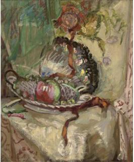 Florence St. John Cadell - Apple In A Dish On A Draped Table