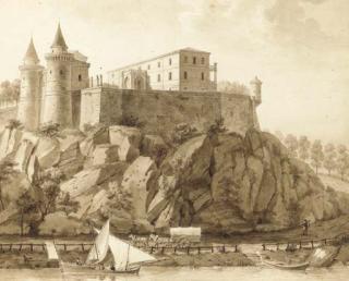 Florent-Fidéle-Constant-Bourgeois Du Castelet - A fortified castle on a cliff along a river
