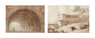 Florent-Fidèle-Constant Bourgeois - La Cour D\'Un Monastère; Palais Dans La Campagne Romaine; Et Voûte Sous Le Palais De Justice À Anagni