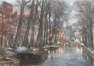 Floris Arntzenius - A barge with flowers moored at the Smitswater, The Hague