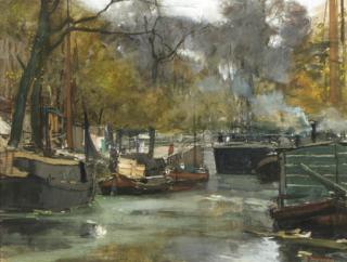 Floris Arntzenius - A canalscene in Groningen (?)