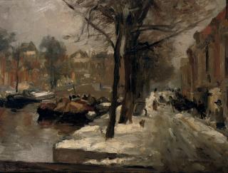 Floris Arntzenius - A view of the Bierkade in winter, The Hague