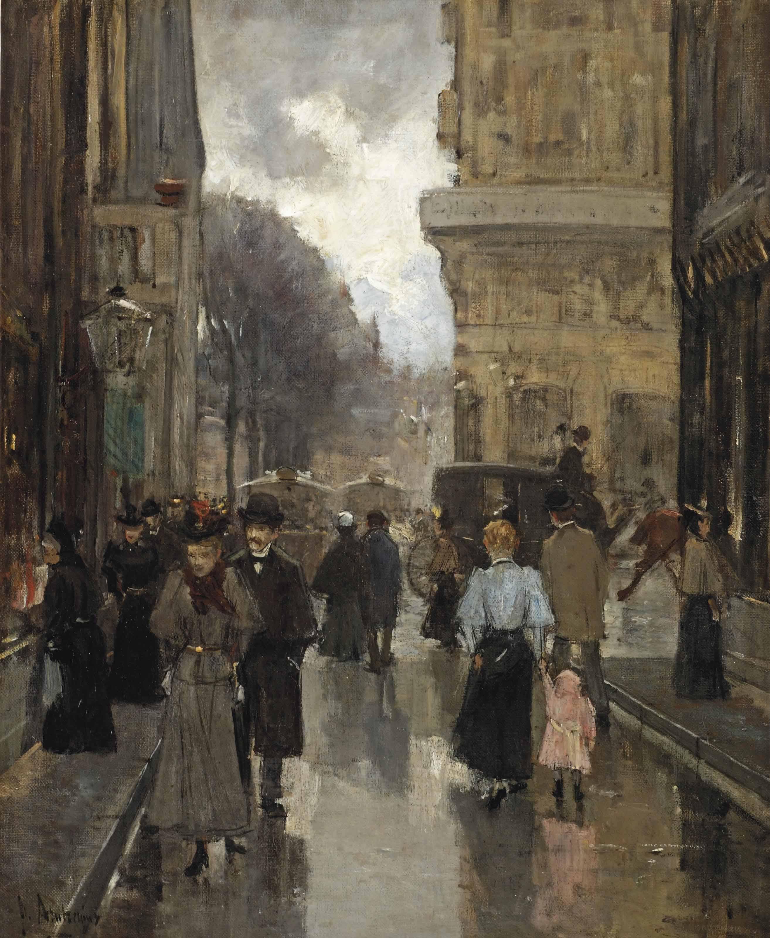 Floris Arntzenius - De Spuistraat met gezicht naar het Plein te \'s Gravenhage: the Spuistraat with a view of the Plein, The Hague