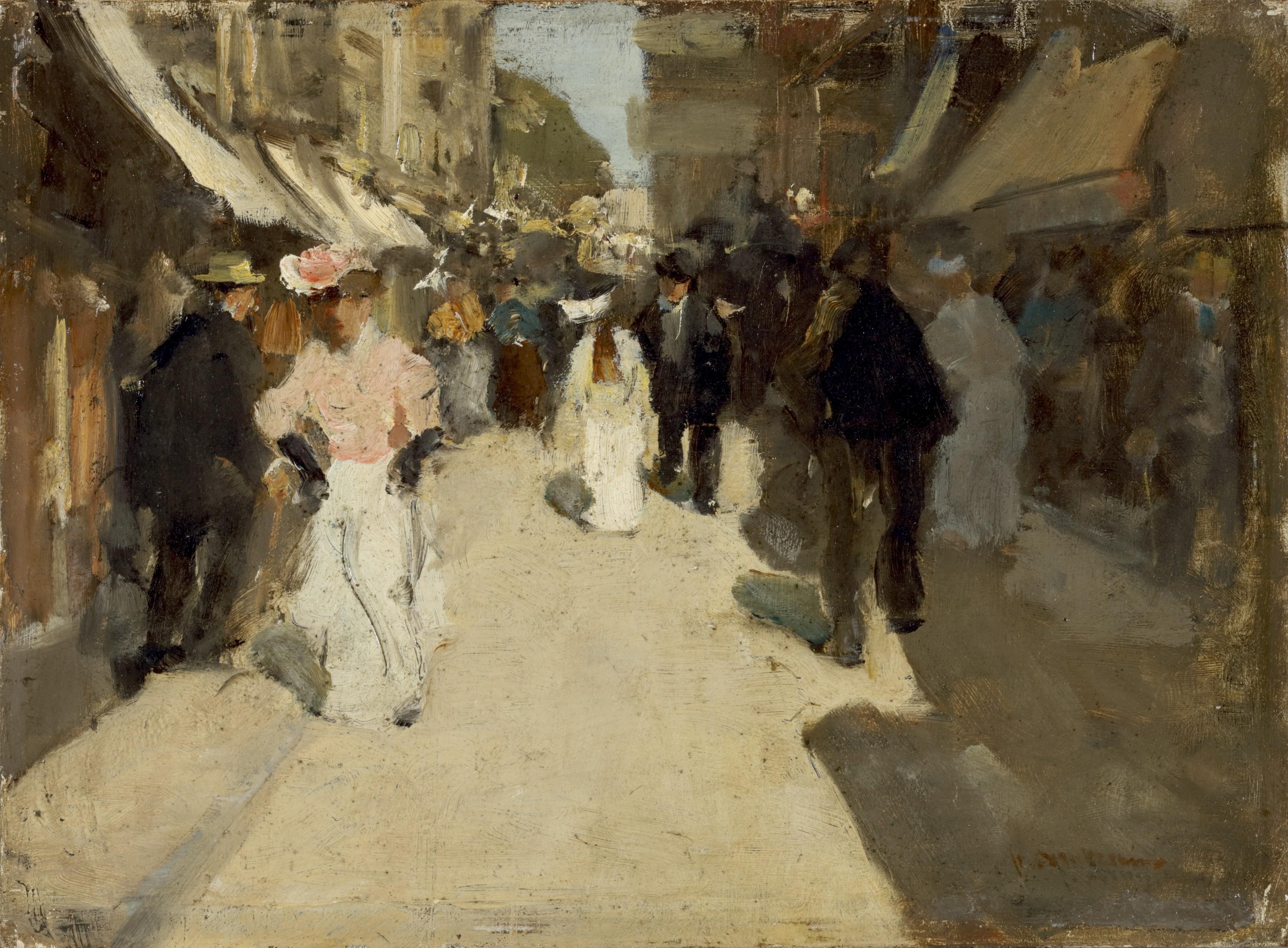Floris Arntzenius - Elegant figures strolling on a sunny day in the Spuistraat, The Hague