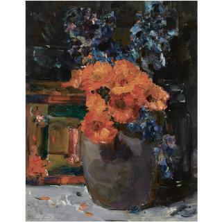 Floris Hendrik Verster - Dutch A Still Life With Marigold And Delphinium In A Bowl