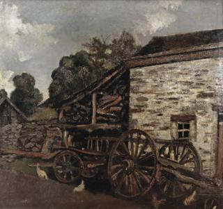 Floris Jespers - A cart and chicken by a farm