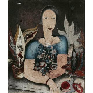 Floris Jespers - Belgian Femme Au Bouquet De Fleurs