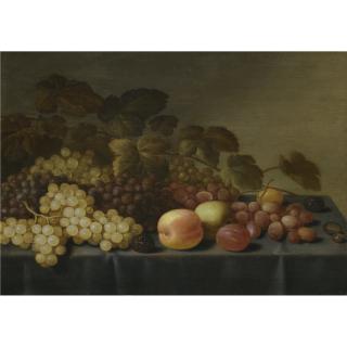 Floris Van Schooten - Still Life With Grapes, Loganberries, Plums, An Apple And A Glass Together On A Table