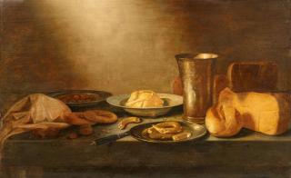 Floris van Schooten - Stillleben mit Käse, Brot und Silberbecher