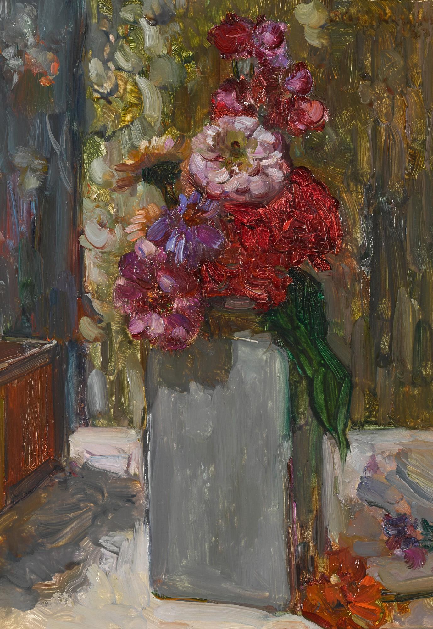 Floris Verster - Wit Delftsche vaas met zinnia’s