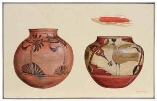 Ford Ruthling - Roy\'s Zia Bird Pot & My Black on Red Santo Dominogo Pot