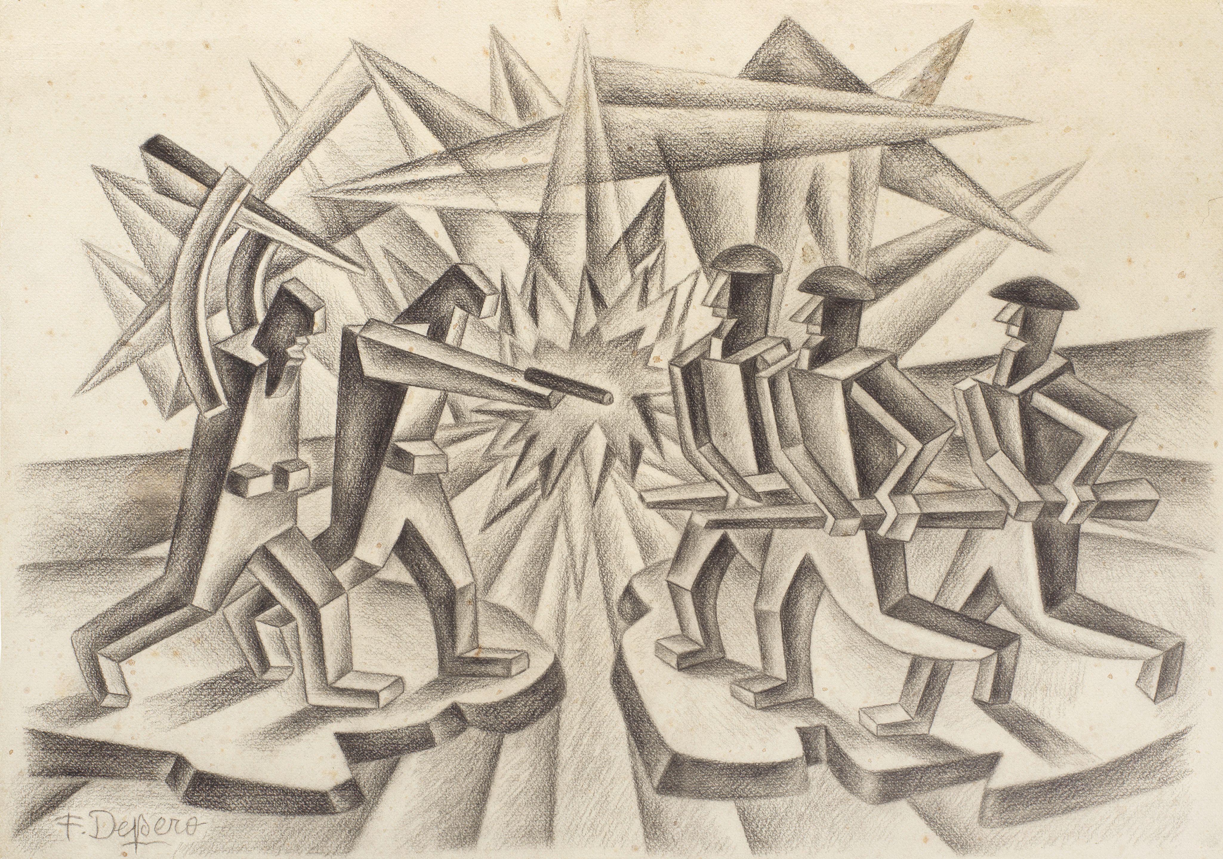 Fortunato Depero - Battaglia di automi (Studio per \'Ingranaggi di Guerra\')